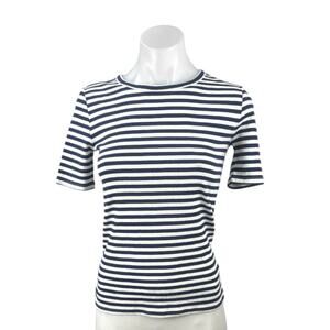 J.Crew Perfect Fit Women's White Black Striped Short Sleeve T Shirt Tee Top XS